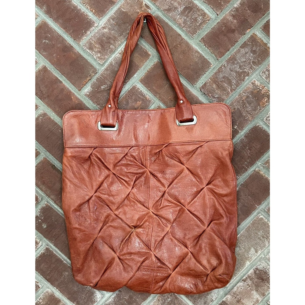 BCBG Maxazria Leather Purse Bag Large Tote Brick Red Soft Like Butter‎